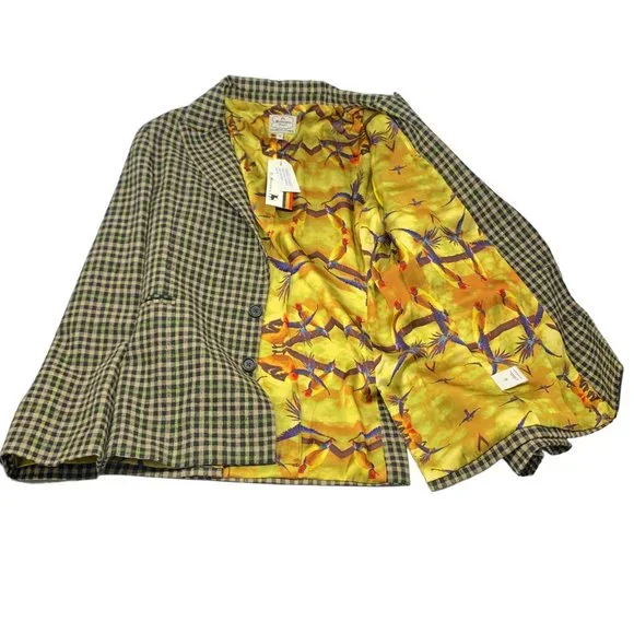 La MINIATURA Black‎ Tan Green Check Single Breast Blazer